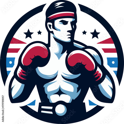 Muay thai fighter logo icon vector white background .