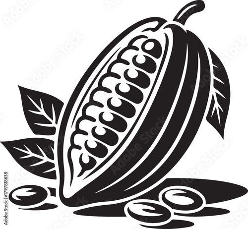 Silhouette of cacao pod with seeds inside isolated on transparent background vector illustration silhouette