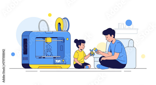 A Father and Daughter Share a Moment with 3D Printing Technology in Their Home