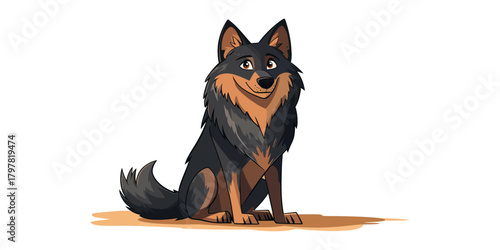 Cartoon Dog with Brown and Black Fur Sitting Down.