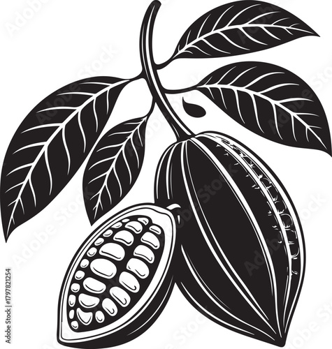 Silhouette of cacao pod with seeds inside isolated on transparent background vector illustration silhouette