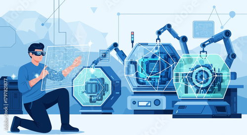 Augmented reality interface controlling robotic arms for automated production system interface