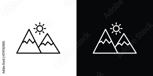 Foto Mountain icon. Line with editable stroke.