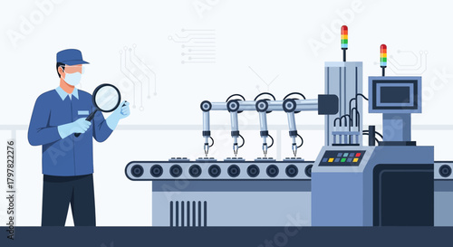 Automated manufacturing inspection with robotic arms and a quality control specialist