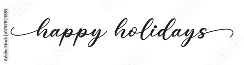 Calligraphic happy holidays in ballpoint pen style isolated on white background. Rounded happy holidays sign in script text in lower caps. The word autumn written in ballpoint style . Vector.