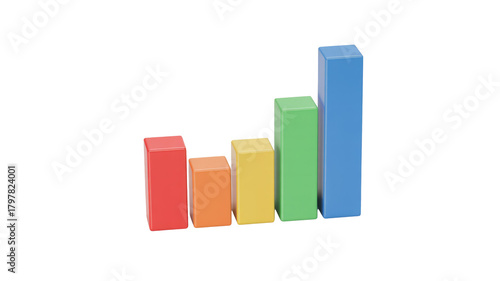 Free Download A vibrant 3D bar chart illustrating data visualization with five progressively taller, colorful columns (red, orange, yellow, green, blue). background removed - GFXLoad