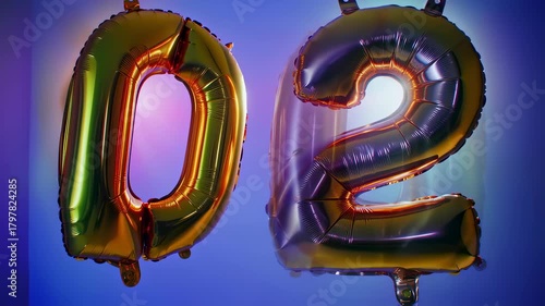 Shiny Metallic Number Balloons Floating Against a Vibrant Background.
