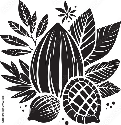 Silhouette of cacao pod with seeds inside isolated on transparent background vector illustration silhouette