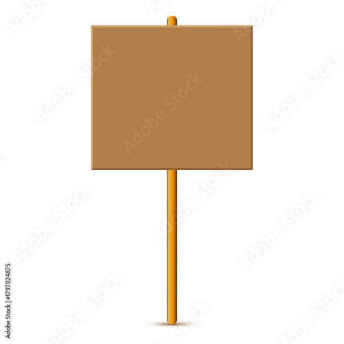 Blank protest sign. Brown wooden board. Empty demonstration panel. Vector isolated symbol.