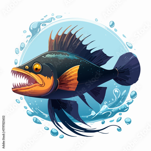 Aggressive fish with sharp teeth in water