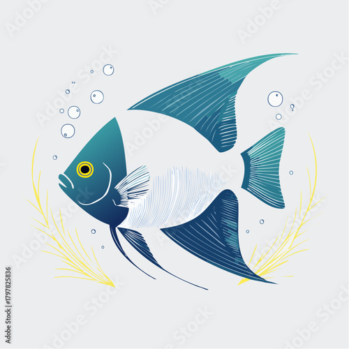 Angelfish with aquatic plants and bubbles