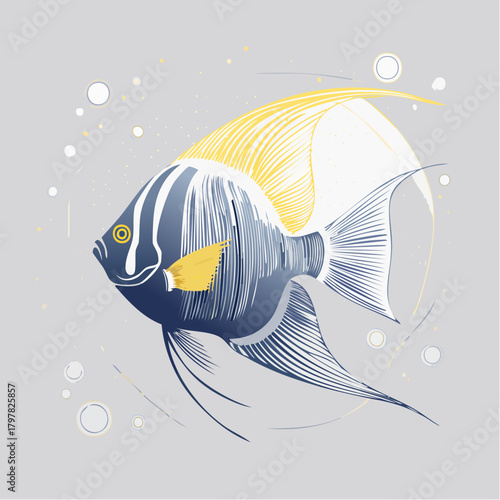 Angelfish with yellow fins and blue stripes
