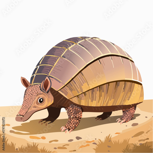 Armadillo on sandy ground with grass