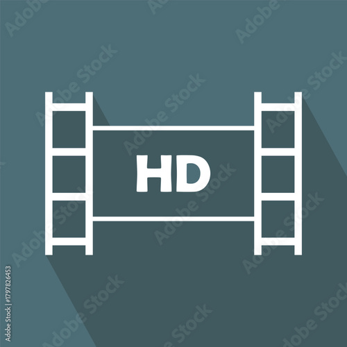 HD film strip. High definition video. Cinema movie Vector icon. Entertainment screen symbol.