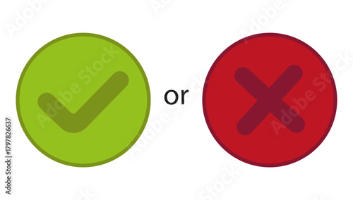 Yes No icons. Check mark cross. Right Wrong symbols. Vector decision choice.