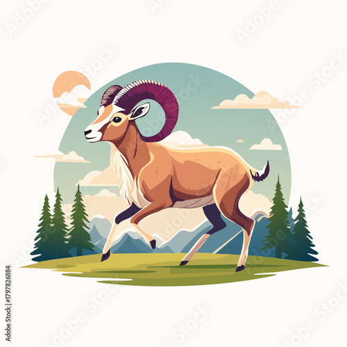 Bighorn sheep running in a mountain landscape