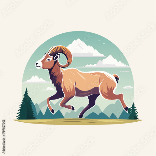 Bighorn sheep running in mountain landscape