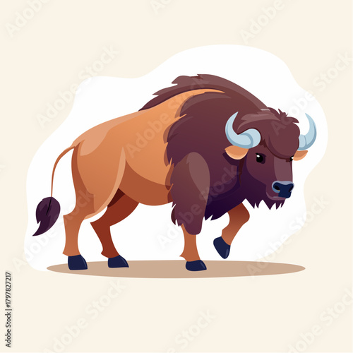 Bison walking with fluffy background
