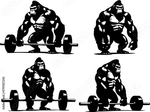 Gorilla Deadlift Silhouette Bundle | Strong Gorilla Gym SVG | Bodybuilding Weightlifting Clipart