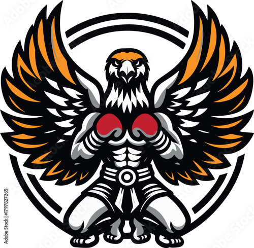 Eagle muay thai fighter mascot logo icon vector white background .