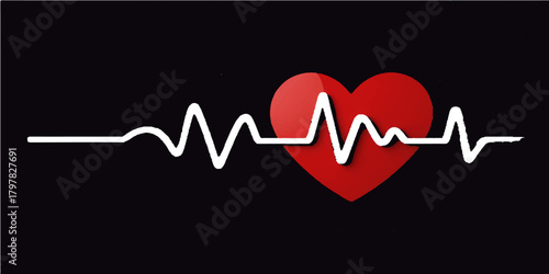Red heart pulse line on ECG monitor symbol for medical cardiology and healthcare love