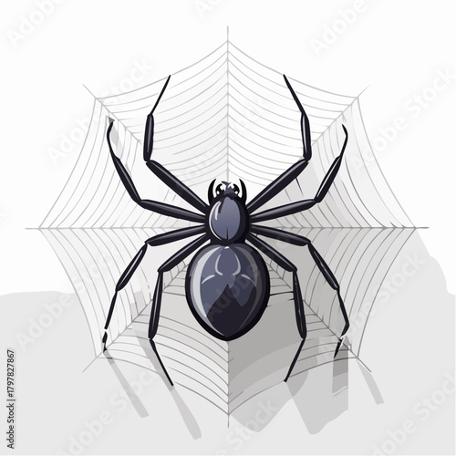 Black widow spider on web with shadow