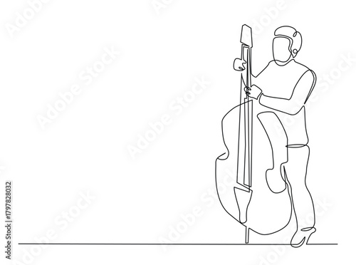 Continuous line art drawing of Cello Music Player. Musician playing cello in single outline illustration.
