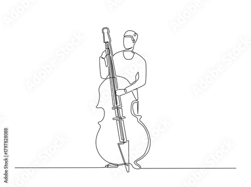 Continuous line art drawing of Cello Music Player. Musician playing cello in single outline illustration.
