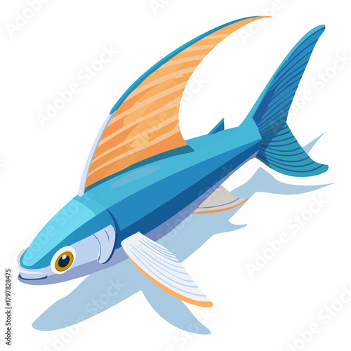 Blue sailfish with orange dorsal fin isolated