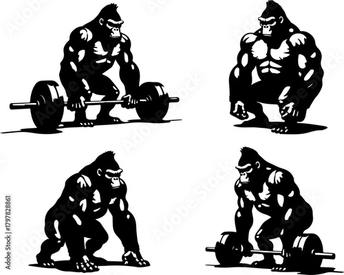 Gorilla Deadlift Silhouette Bundle | Strong Gorilla Gym SVG | Bodybuilding Weightlifting Clipart