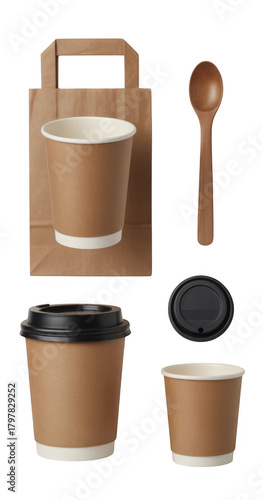 Wallpaper Mural Brown paper cups and wooden spoon isolated on a transparent background Torontodigital.ca