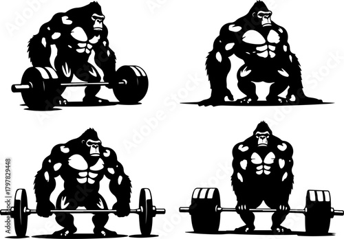 Gorilla Deadlift Silhouette Bundle | Strong Gorilla Gym SVG | Bodybuilding Weightlifting Clipart