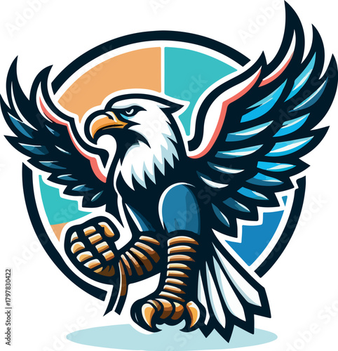 Eagle muay thai fighter mascot logo icon vector white background .
