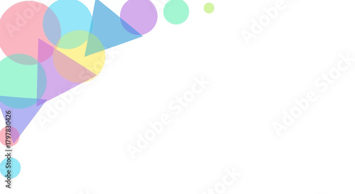 Light and airy abstract background with a cluster of overlapping geometric shapes in pastel colors, creating a simple and modern corner design