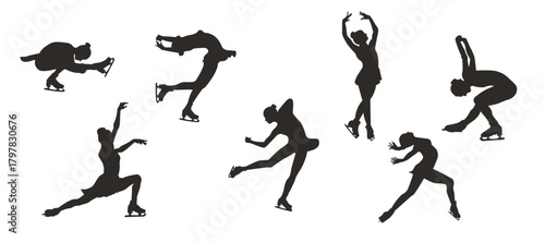 Silhouettes of female figure skaters on a white background Winter sports Female figures Vector illustration