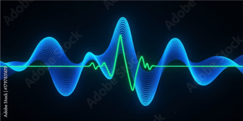 Blue abstract medical cardiogram graph showing heart pulse wave on a monitor screen for health technology illustration