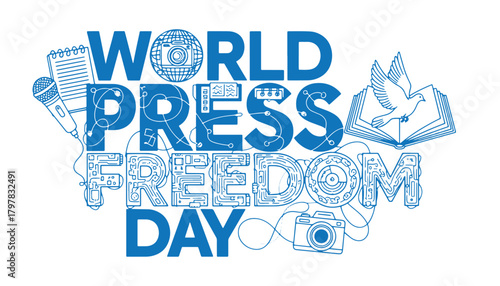 World press freedom day celebration with newspaper illustrations