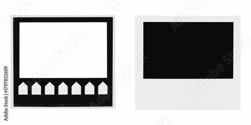Two distinct instant camera photo frames one with a white blank space and the other with a black blank space
