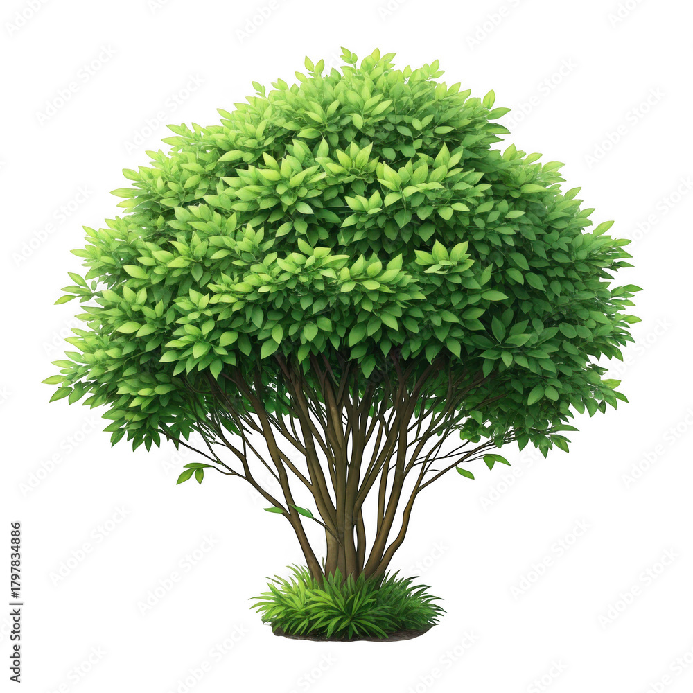 Fototapeta premium 3d lush green bushy tree isolated on transparent background