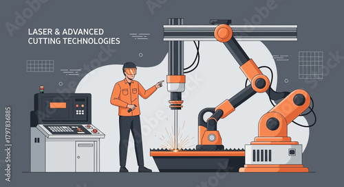 Laser cutting robot illustration depicting advanced industrial automation technology and precision