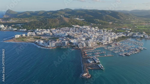 Aerial View of San Antonio Bay and Marina: The Resort Town of Sant Antoni de Portmany, Ibiza, Spain	