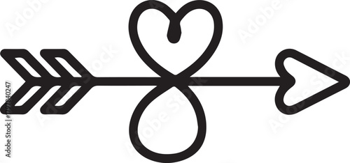 Cupid's arrow with a heart and infinity symbol for lasting love and connection, perfect for Valentine's Day designs and romantic celebrations