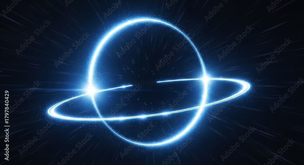 Obraz premium Zigzagging Neon Blue Light with Particles Floating around in Space Backdrop Image