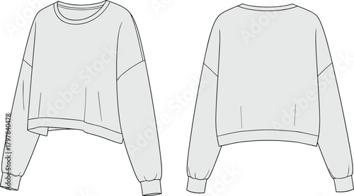Massive Collection of Sweatshirt Technical Fashion Flat Sketch Vector Illustrations including Raglan, Hooded, and Tactical Styles CAD Drawing Pack.