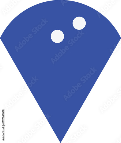 Illustration of a blue bowling pin with two white holes on white background