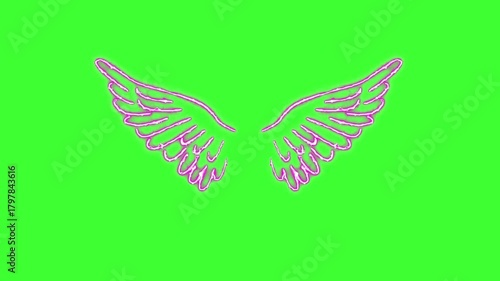 Dynamic neon pink wings glowing.  Vibrant neon angel wings glowing animation. 