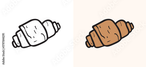 Hand drawn croissant vector illustration in sketch doodle style. Delicious French pastry graphic element perfect for bakery, cafe, breakfast, or food-related designs. Simple line art drawing of a bake