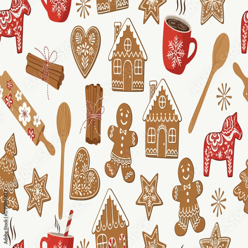 christmas seamless pattern with gingerbread cookies