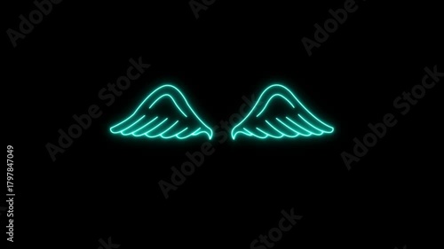 Vibrant neon angel wings glowing animation. 
