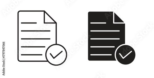 Accept document icon with editable stroke and flat vector pack